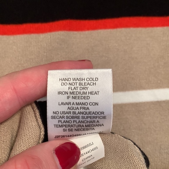 𝅺joseph A Striped Sweater 3/4 Length Sleeve Tan/Black and Orange Women’s XL - Picture 11 of 11